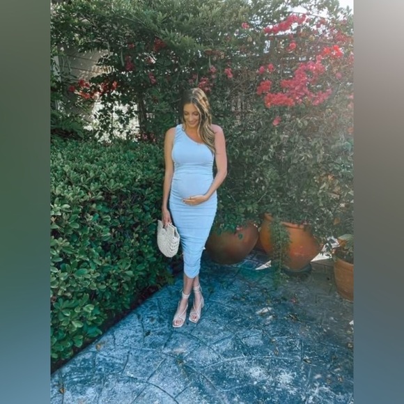 Pinkblush ruched bodycon one shoulder asymmetrical midi dress nwot - Picture 5 of 5